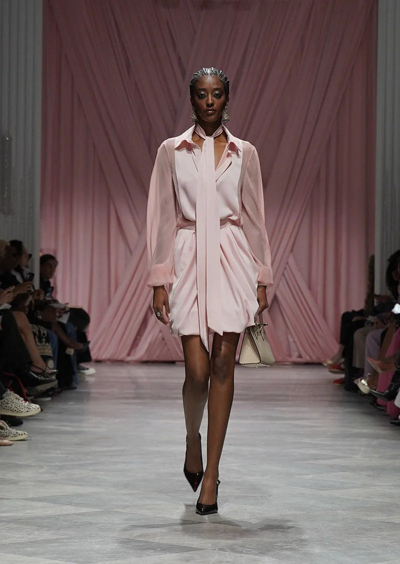 Blossom Pink Satin Crepe Tux-Blouse