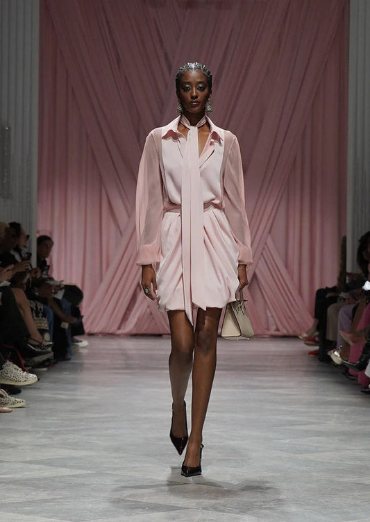 Blossom Pink Satin Crepe Tux-Blouse