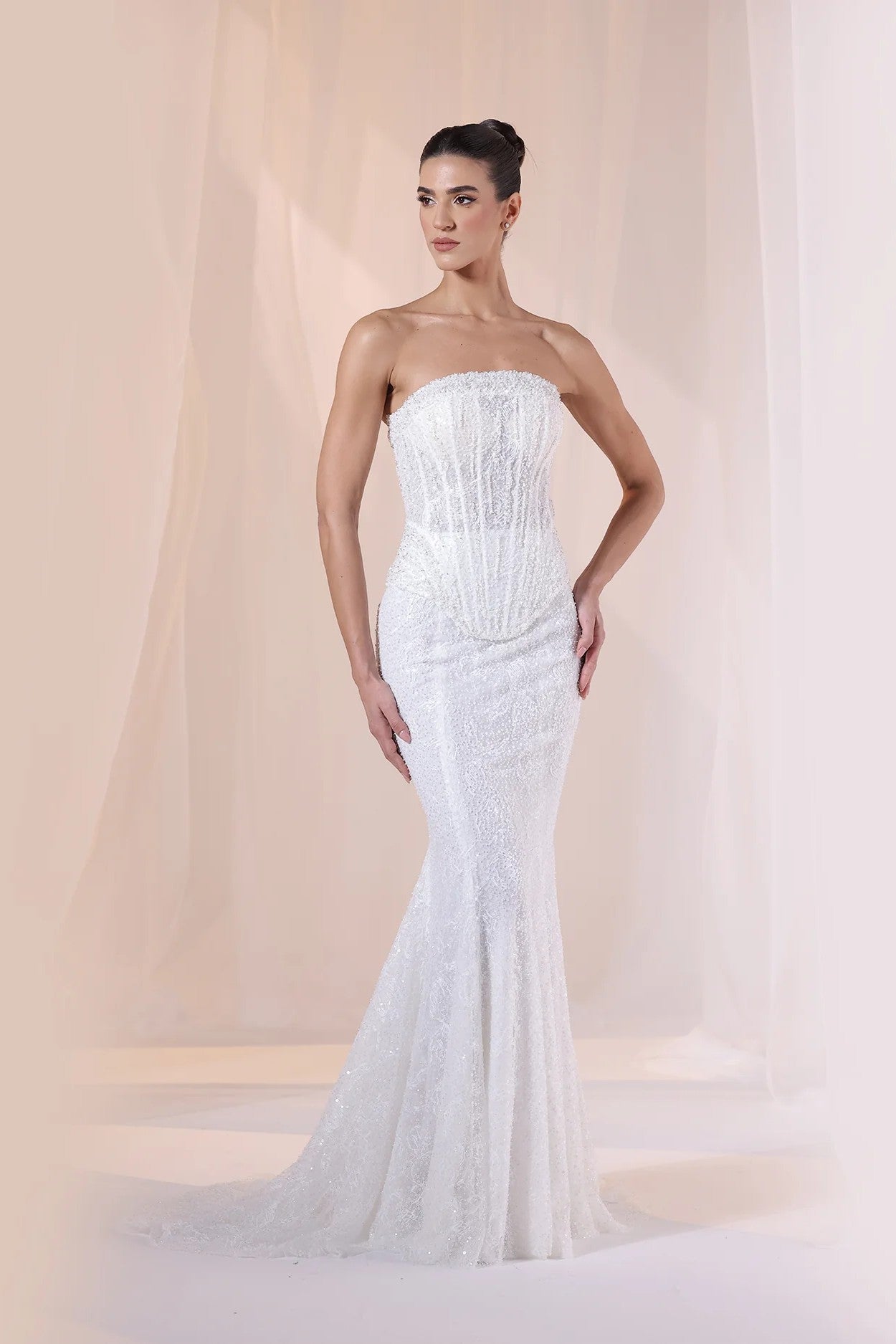Ivory Strapless Beaded Mermaid Gown