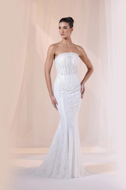 Ivory Strapless Beaded Mermaid Gown
