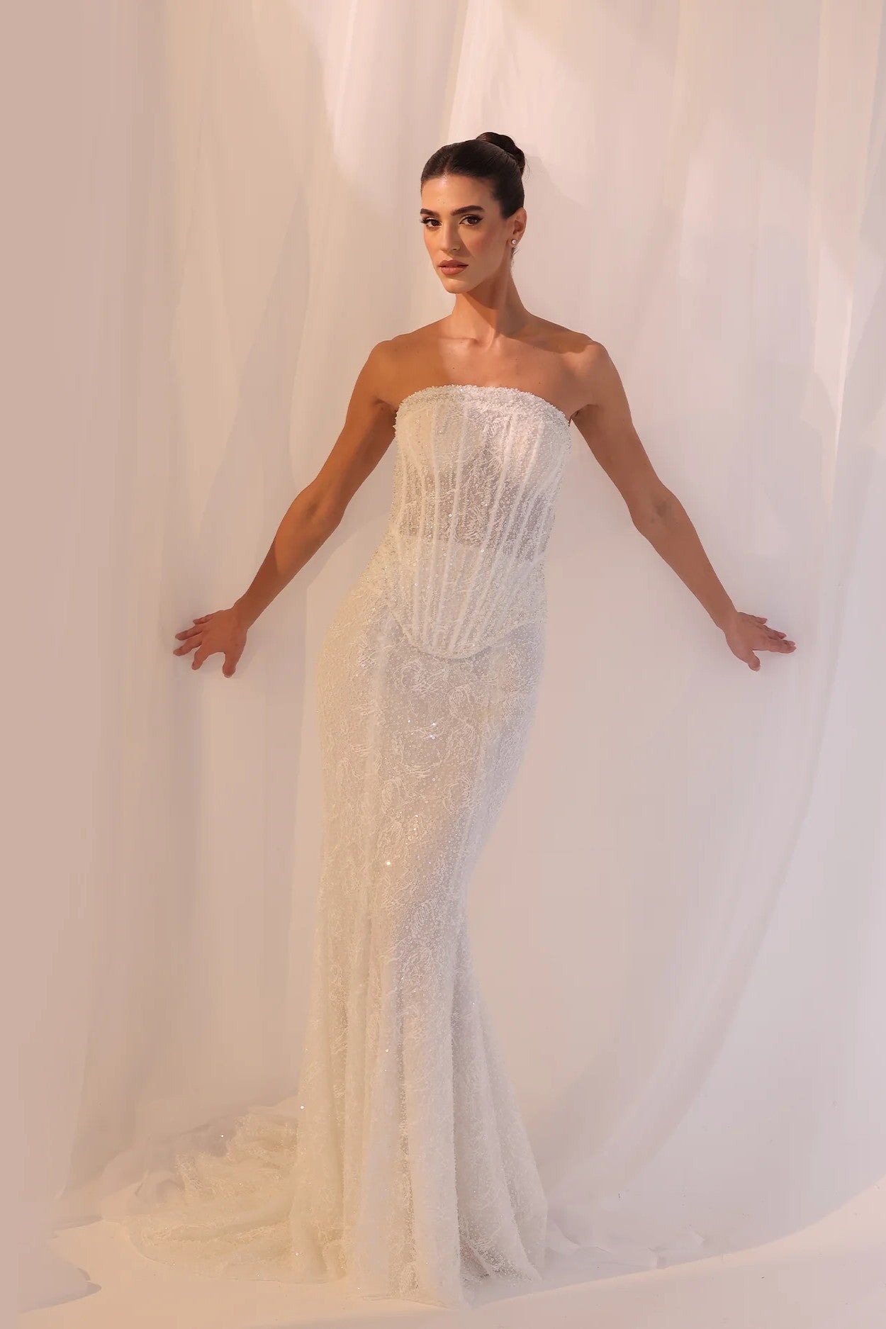 Ivory Strapless Beaded Mermaid Gown