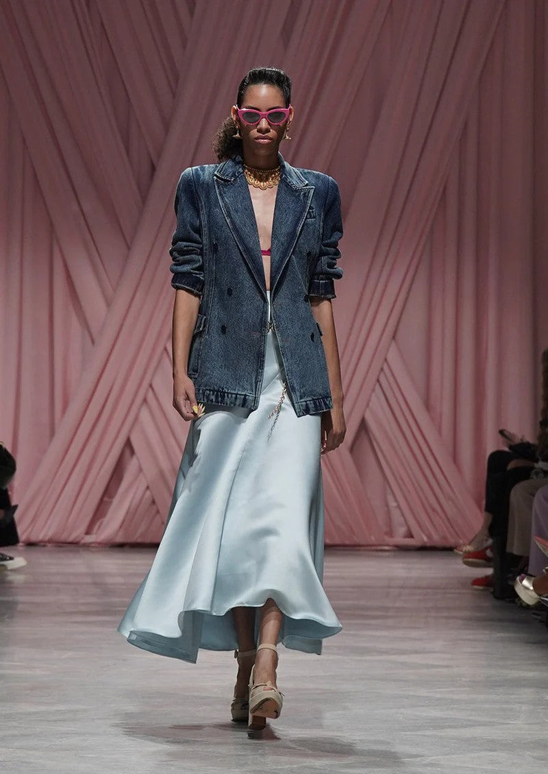 Indira Denim Double-Breasted Blazer