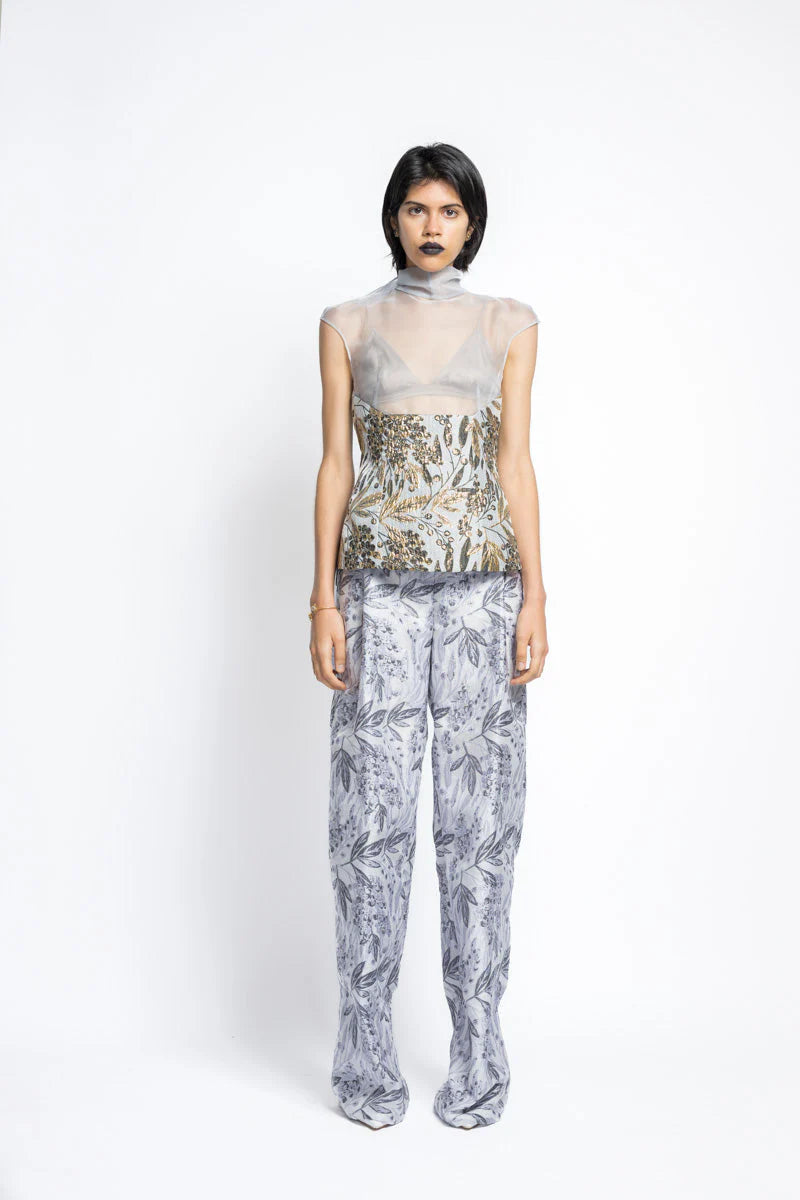 Jacquard And Organza Top