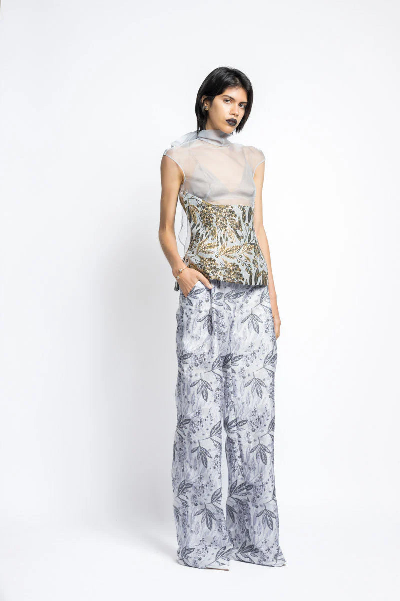 Jacquard And Organza Top