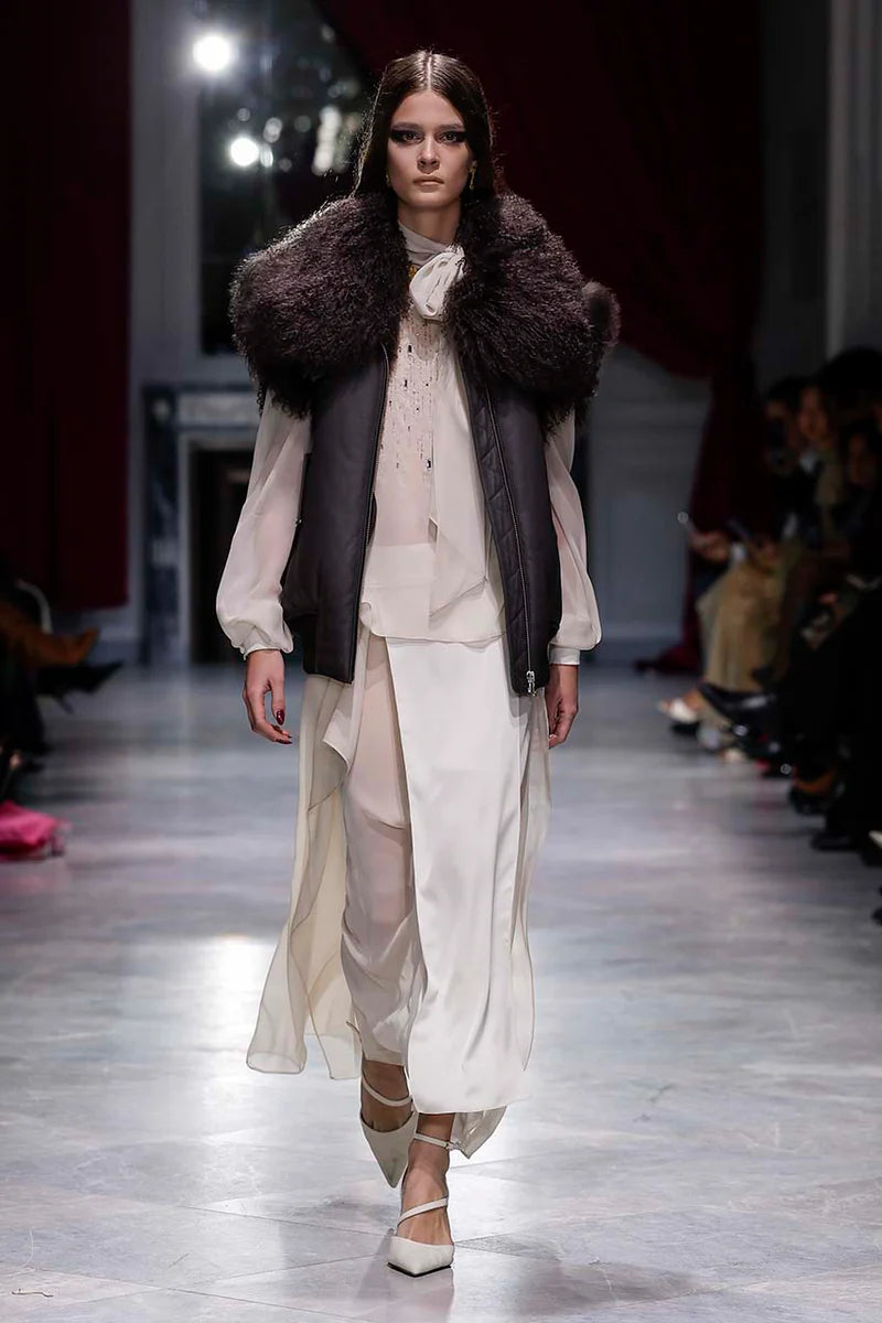 Light Sand Sheer Crepe Skirt with Panels