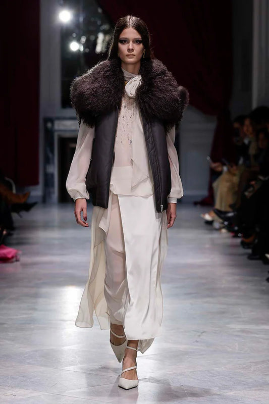 Light Sand Sheer Crepe Skirt with Panels