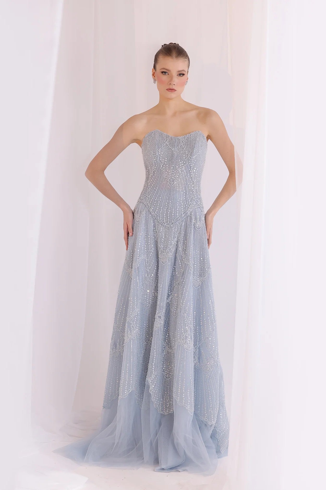 Blue Strapless Basque Corset Gown
