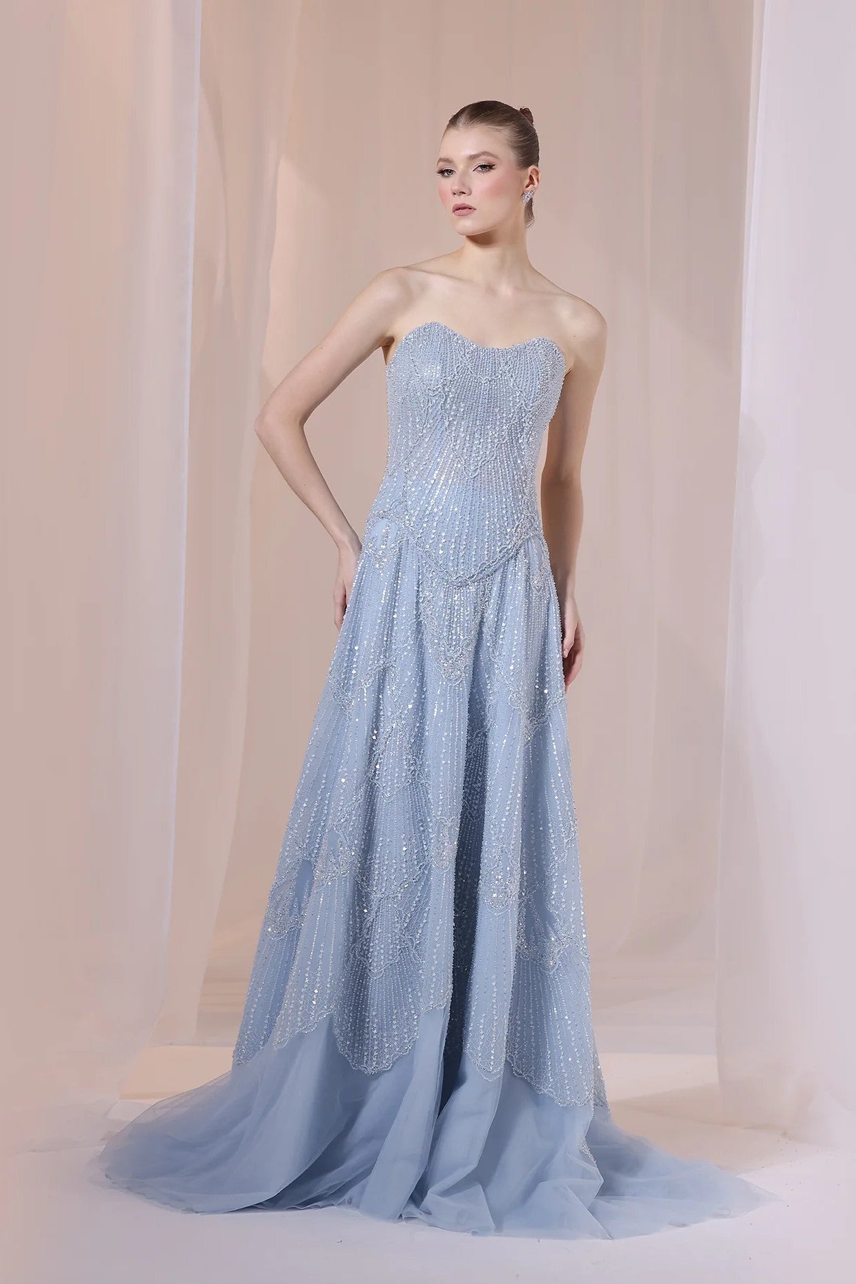 Blue Strapless Basque Corset Gown