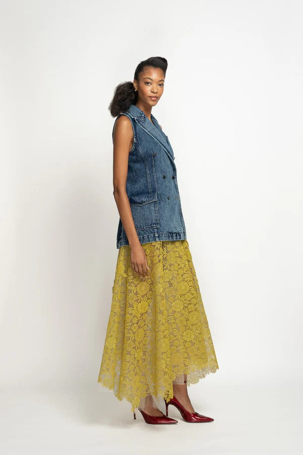 Smita Lace and Pleated Tulle Midi Skirt