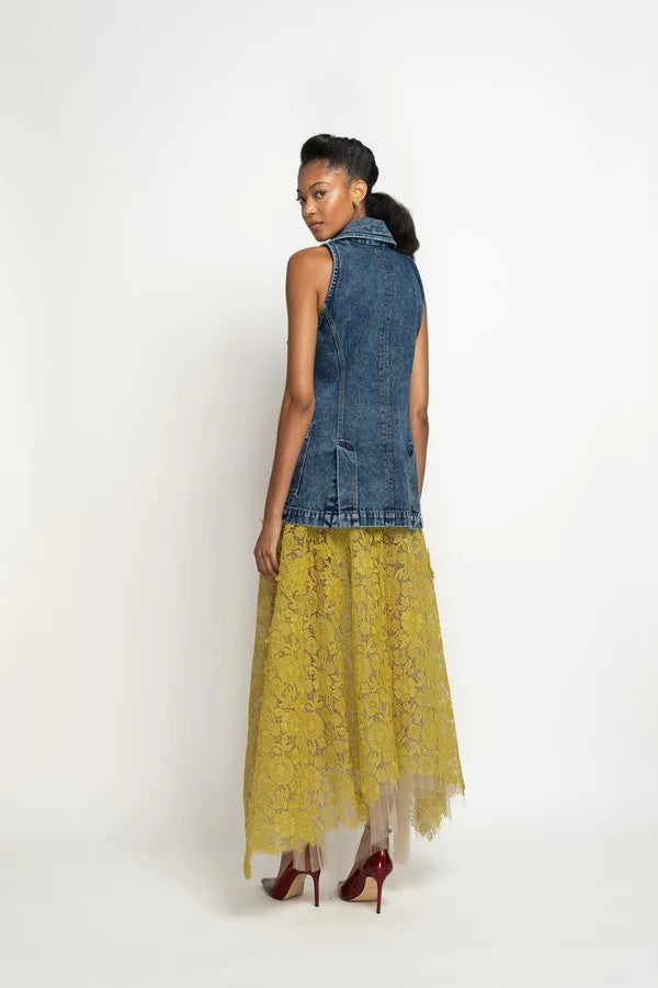 Smita Lace and Pleated Tulle Midi Skirt