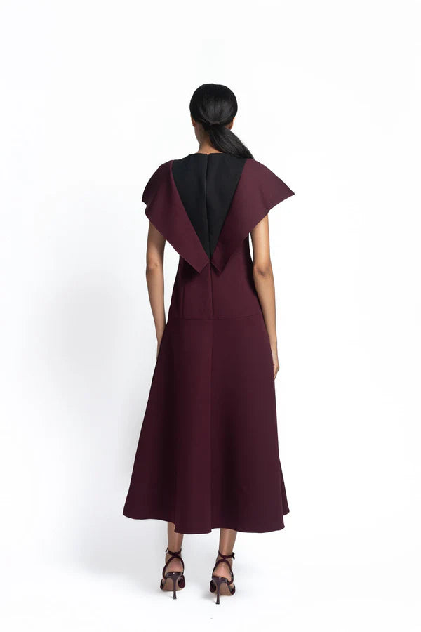 Claret Cady Dress with Wing-Back Detail
