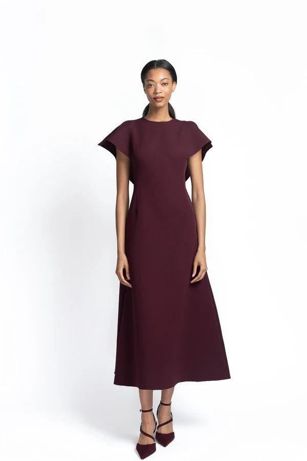 Claret Cady Dress with Wing-Back Detail
