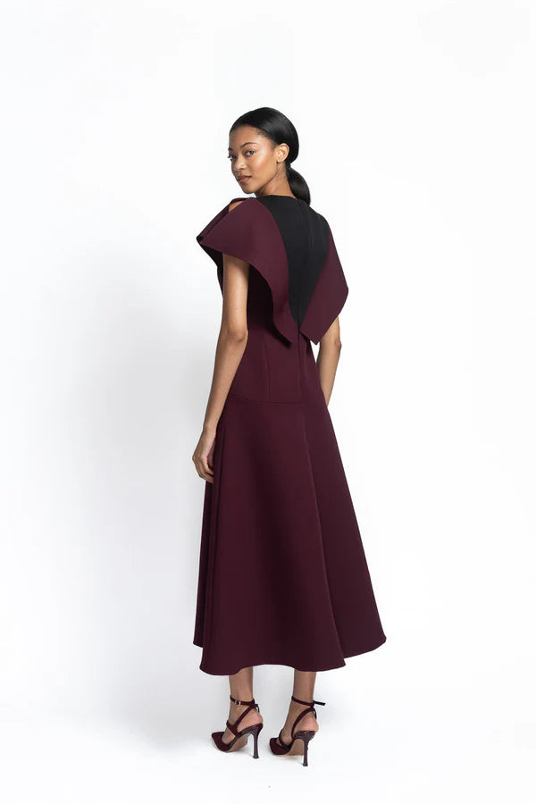 Claret Cady Dress with Wing-Back Detail