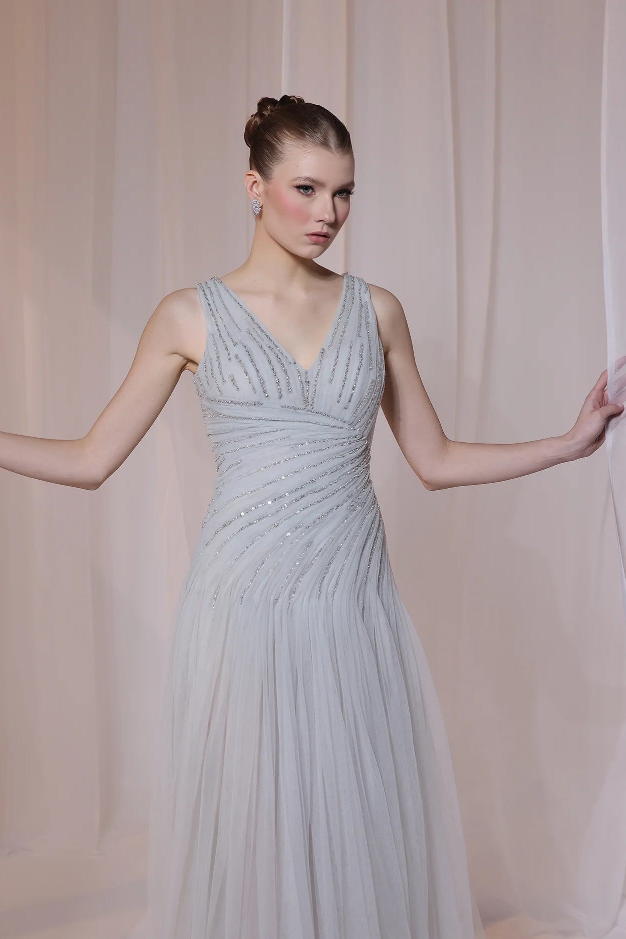Grey Sleeveless V-Neck Gown