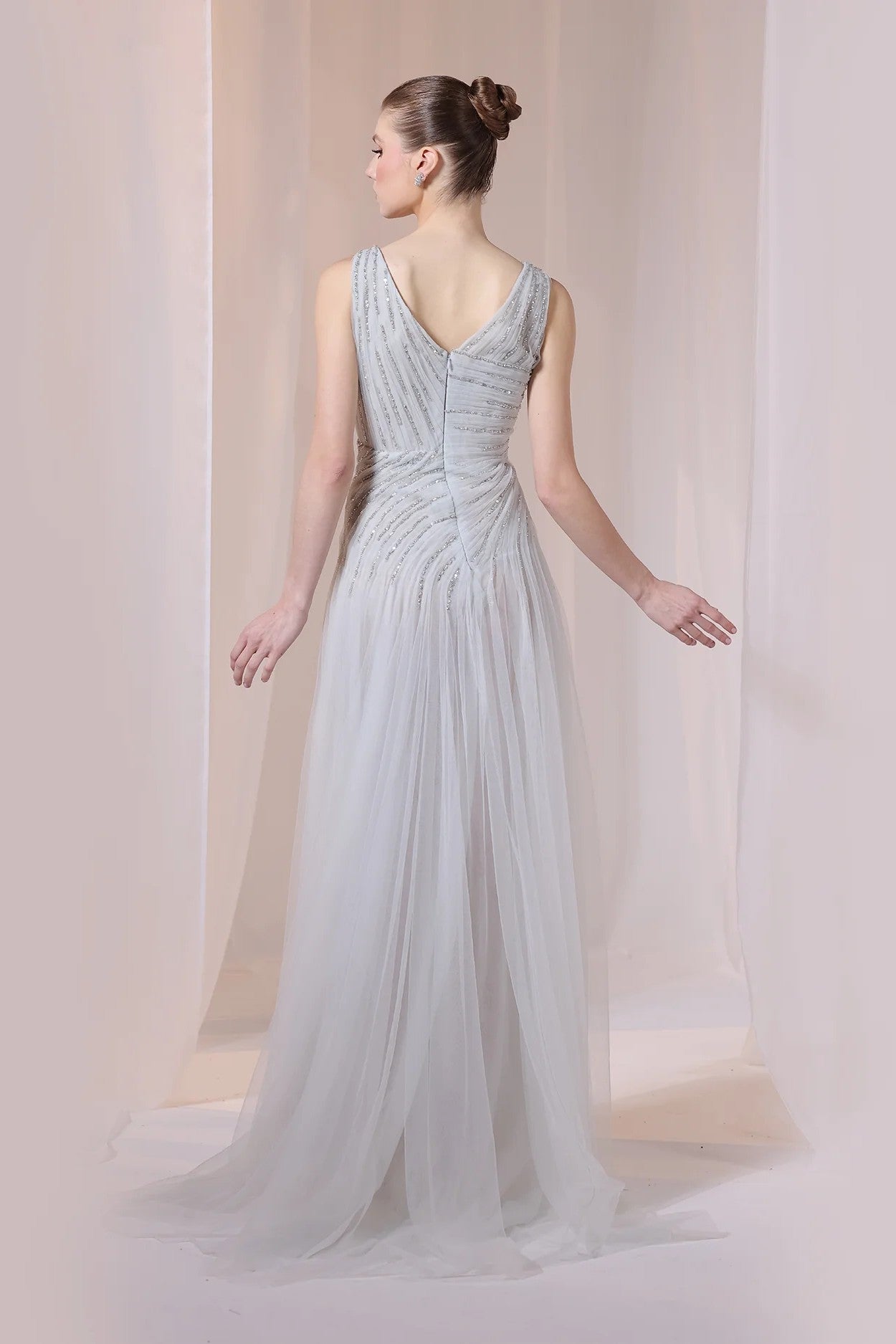 Grey Sleeveless V-Neck Gown