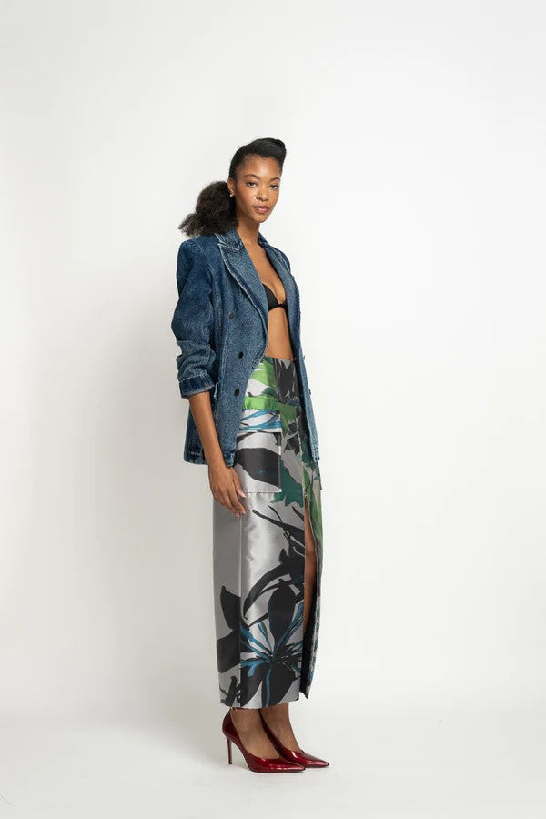 Lata Print Barathea Cargo Pencil Skirt