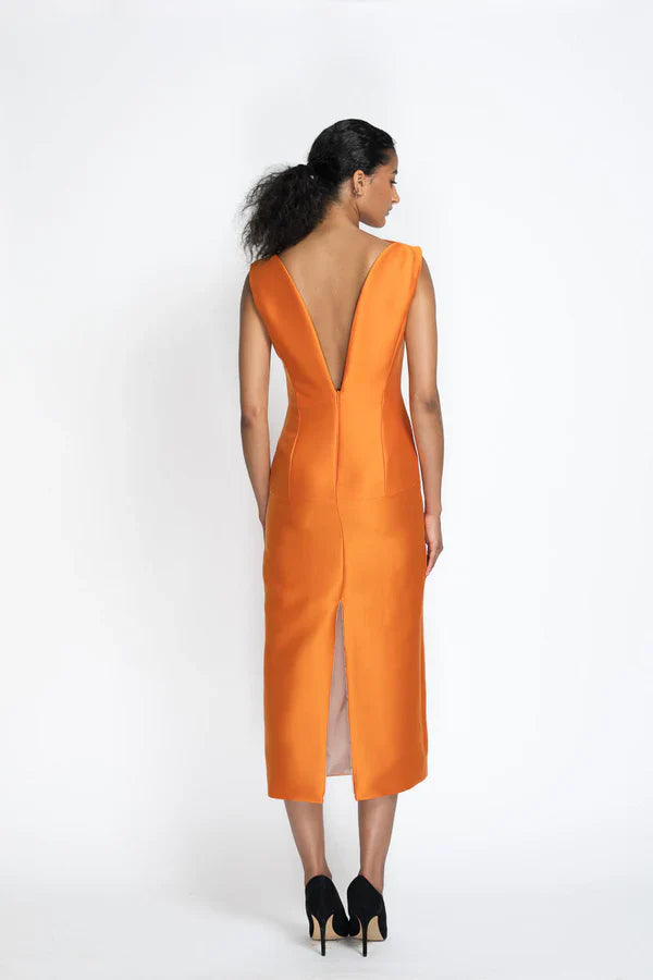 Tangerine Gazar Boat Neck Sheath Dress