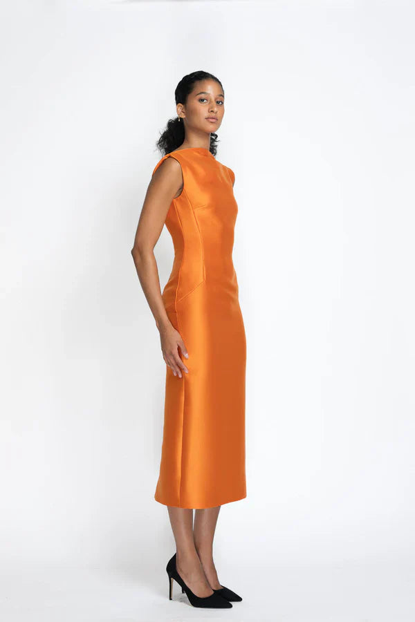 Tangerine Gazar Boat Neck Sheath Dress