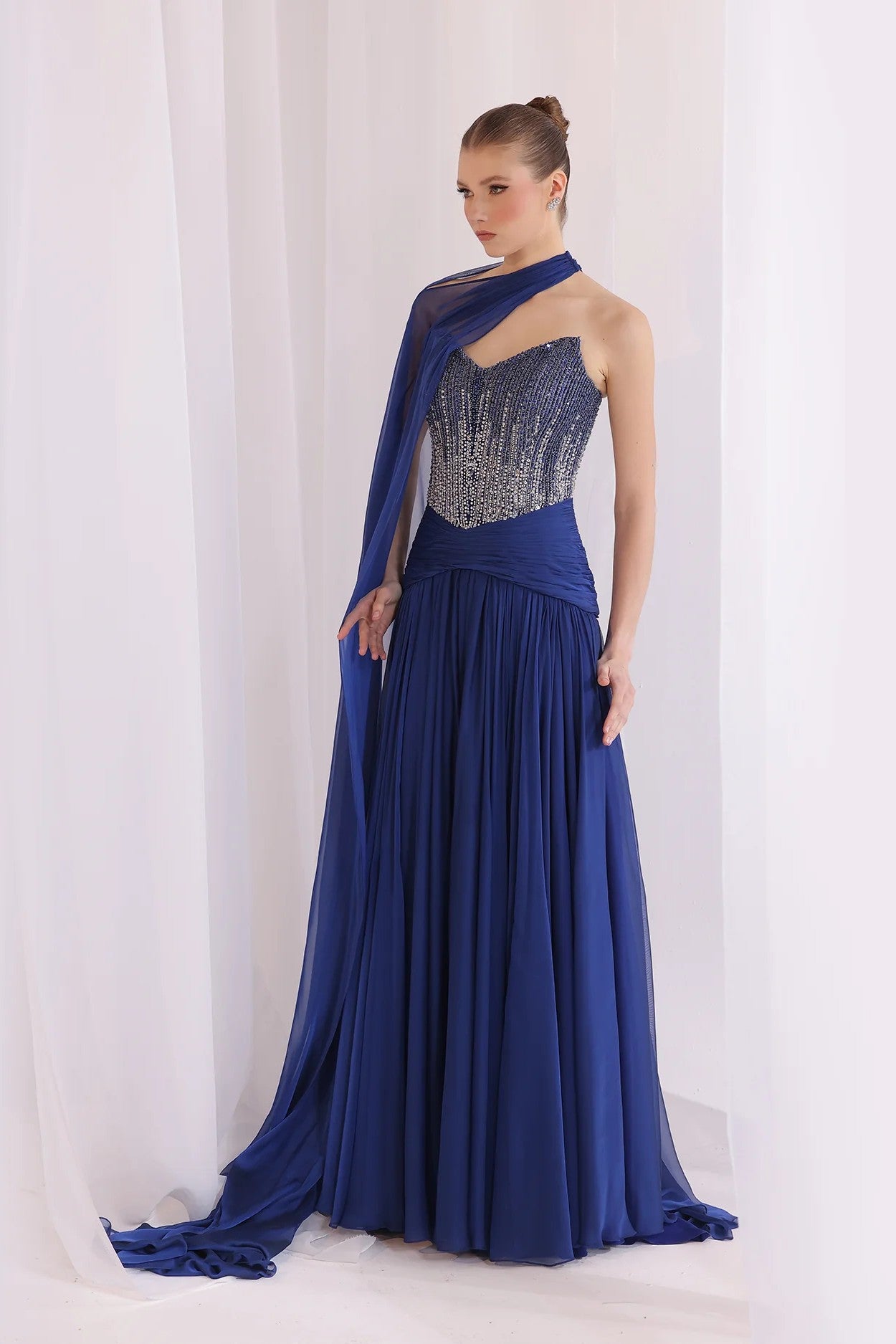 Royal Blue Strapless Beaded Gown