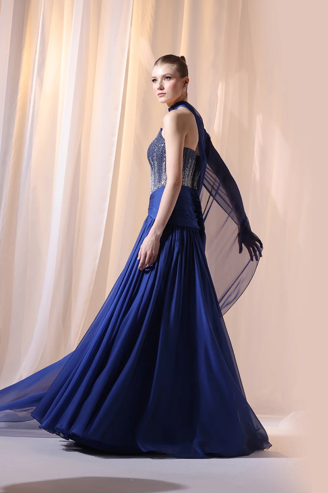 Royal Blue Strapless Beaded Gown