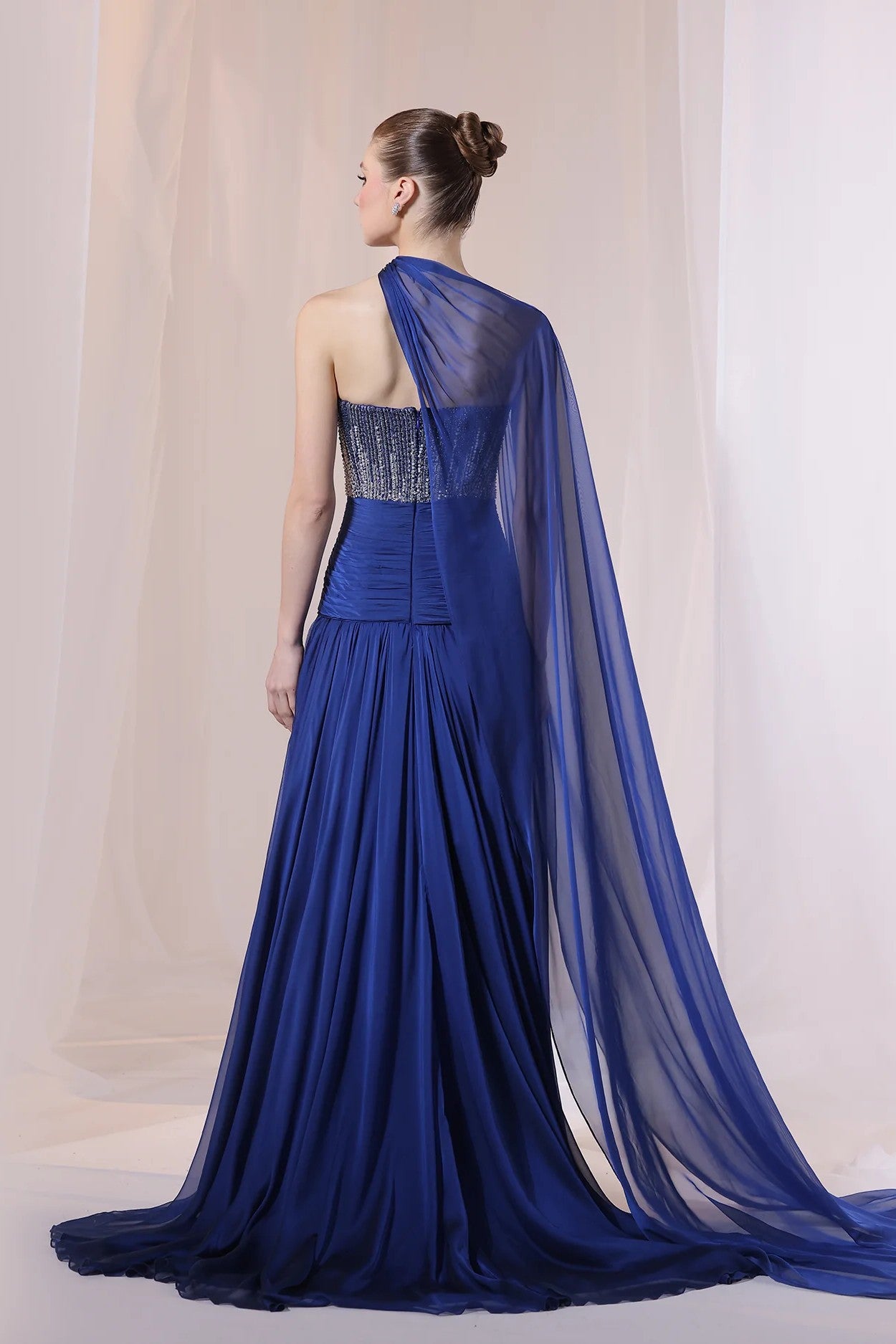 Royal Blue Strapless Beaded Gown