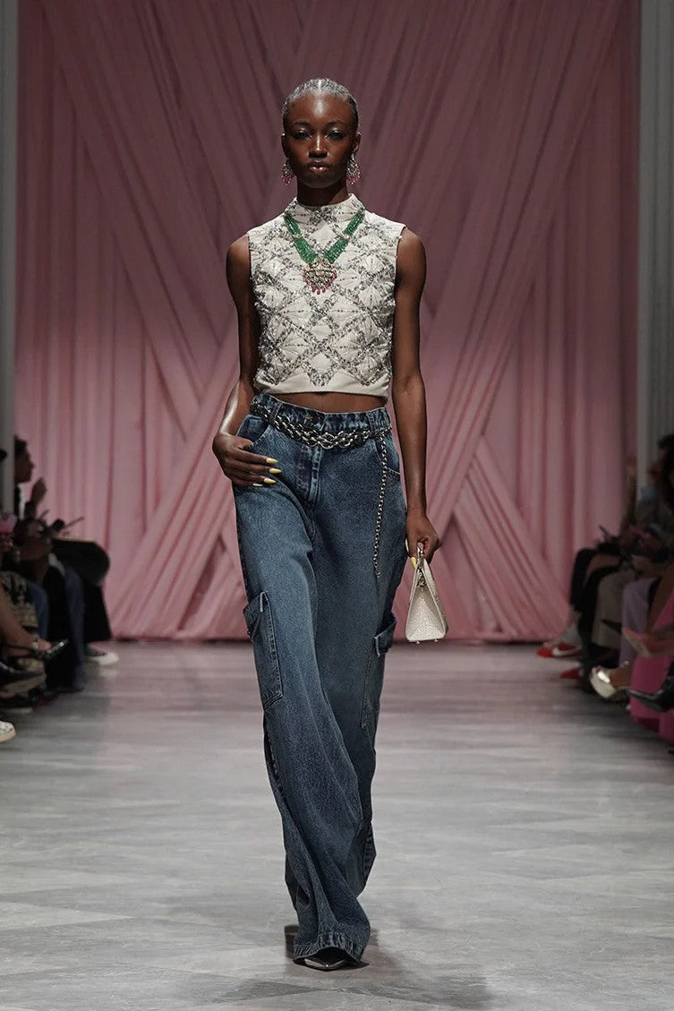 Sitara Embroidered Stone Faille Top