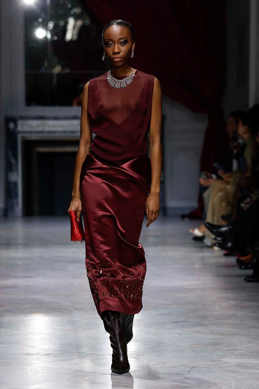 Claret Double Duchess Pencil Skirt