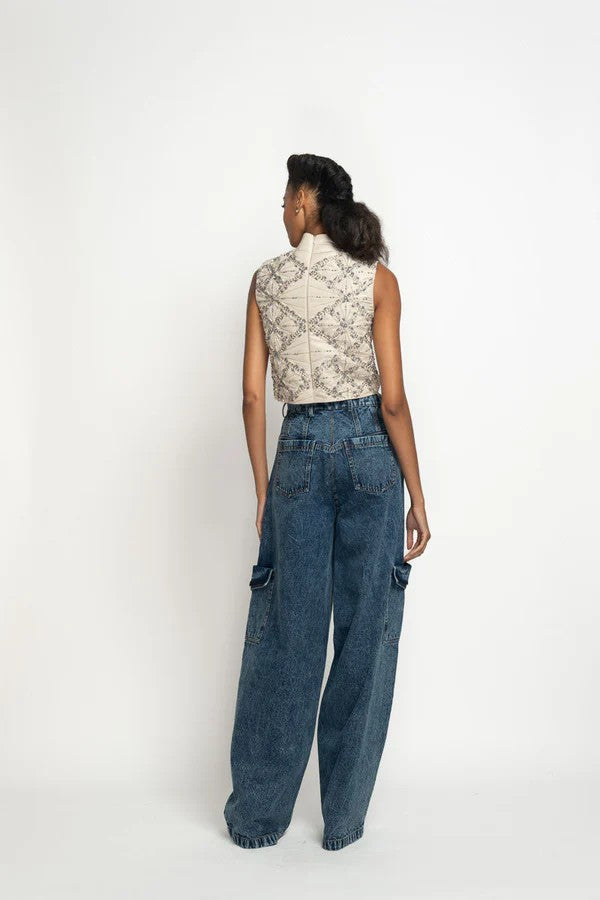 Sitara Embroidered Stone Faille Top