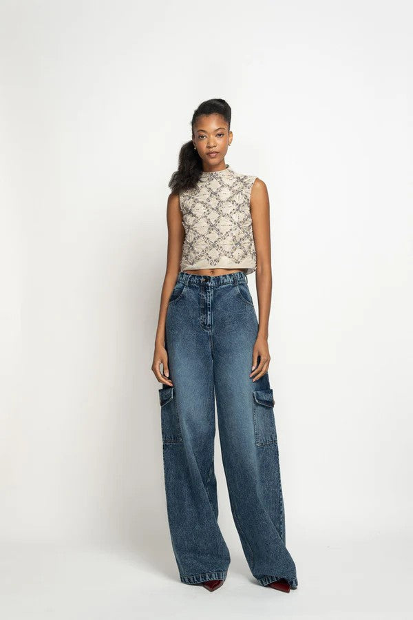 Sitara Embroidered Stone Faille Top