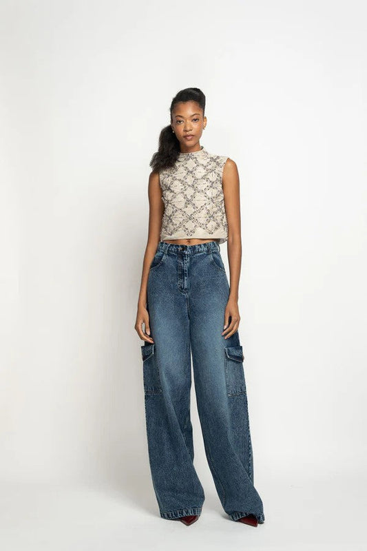 Sitara Embroidered Stone Faille Top