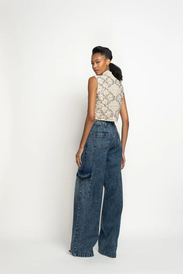 Sitara Embroidered Stone Faille Top