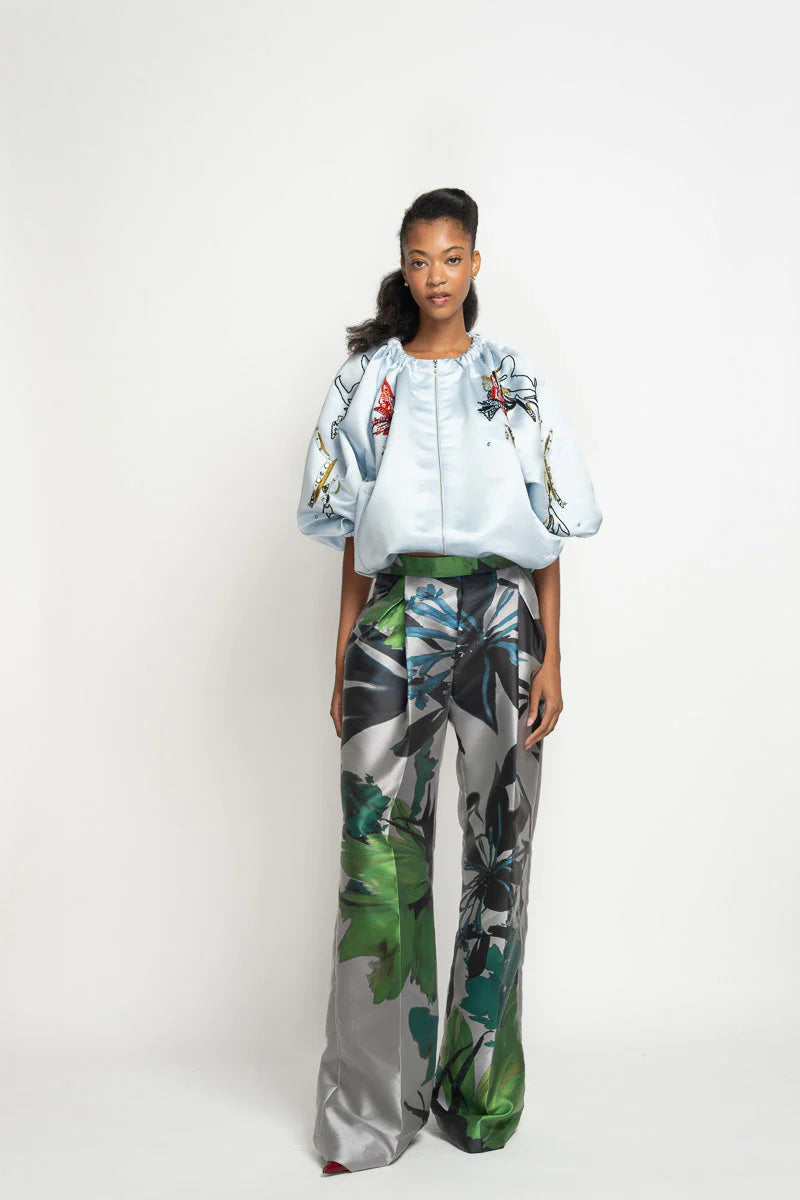 Silver Lata Print Barathea Trousers