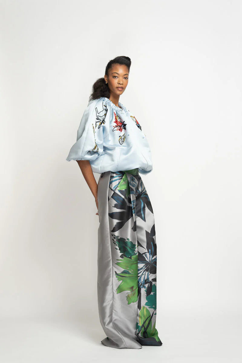 Silver Lata Print Barathea Trousers