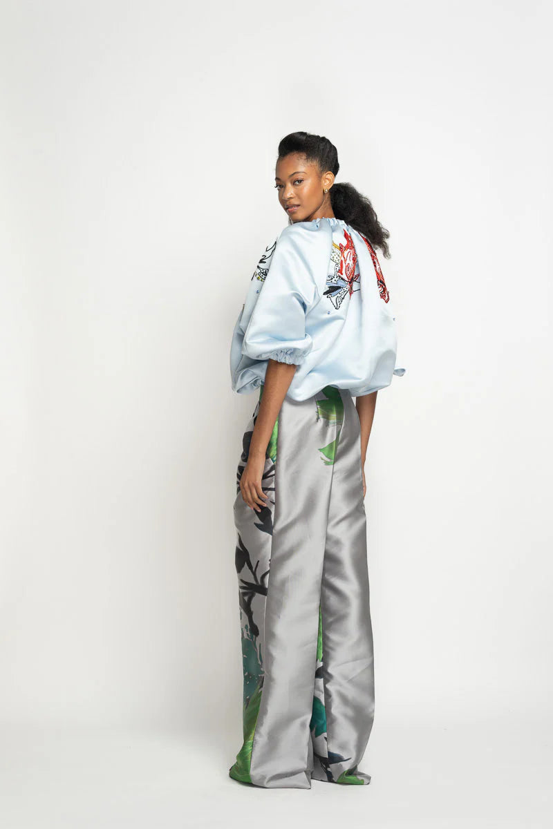 Silver Lata Print Barathea Trousers