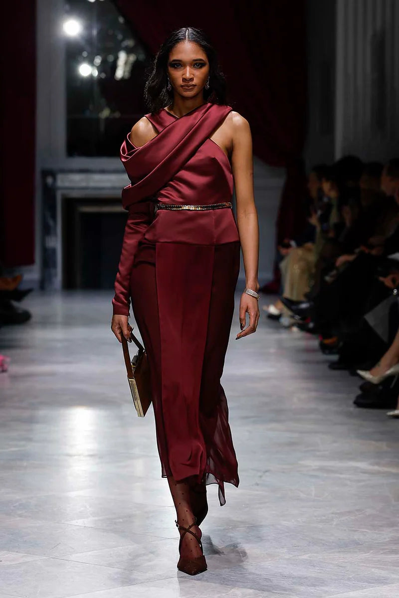 Claret Sheer Crepe Dress