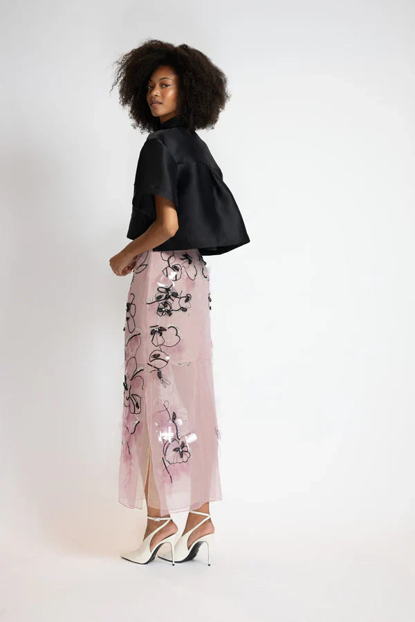 Camellia Organza Glass Petal Embroidery Skirt