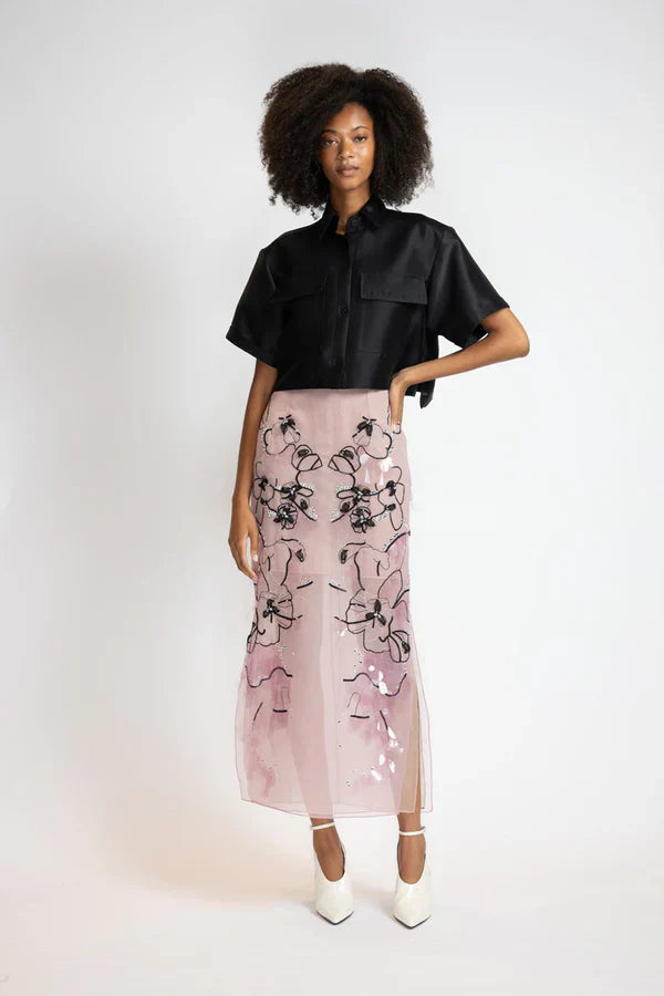 Camellia Organza Glass Petal Embroidery Skirt