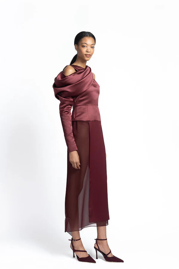 Claret Sheer Crepe Dress