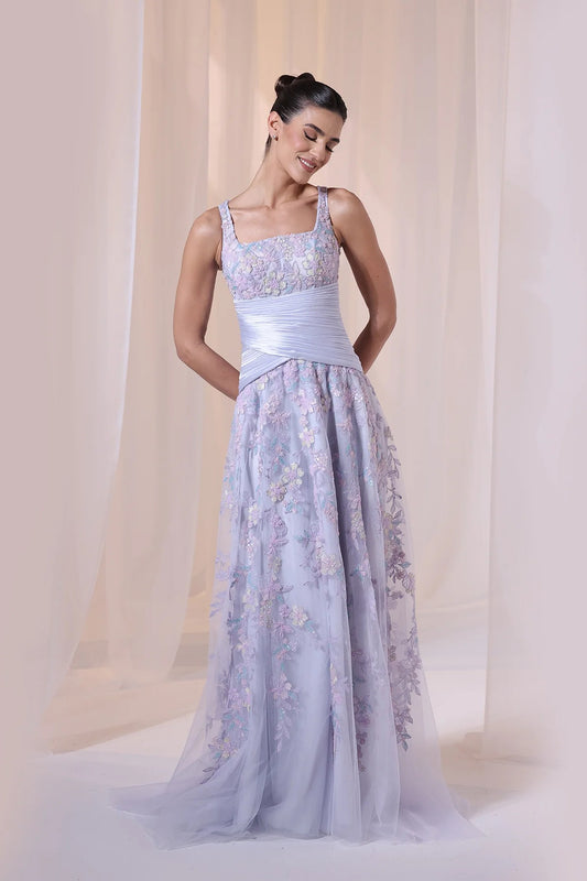 Lavender Sleeveless Embroidered Gown