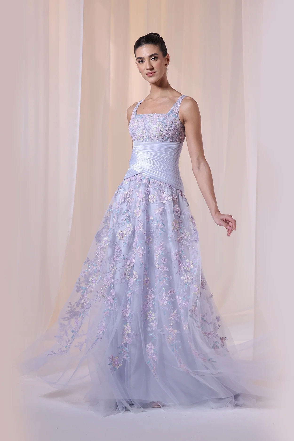Lavender Sleeveless Embroidered Gown