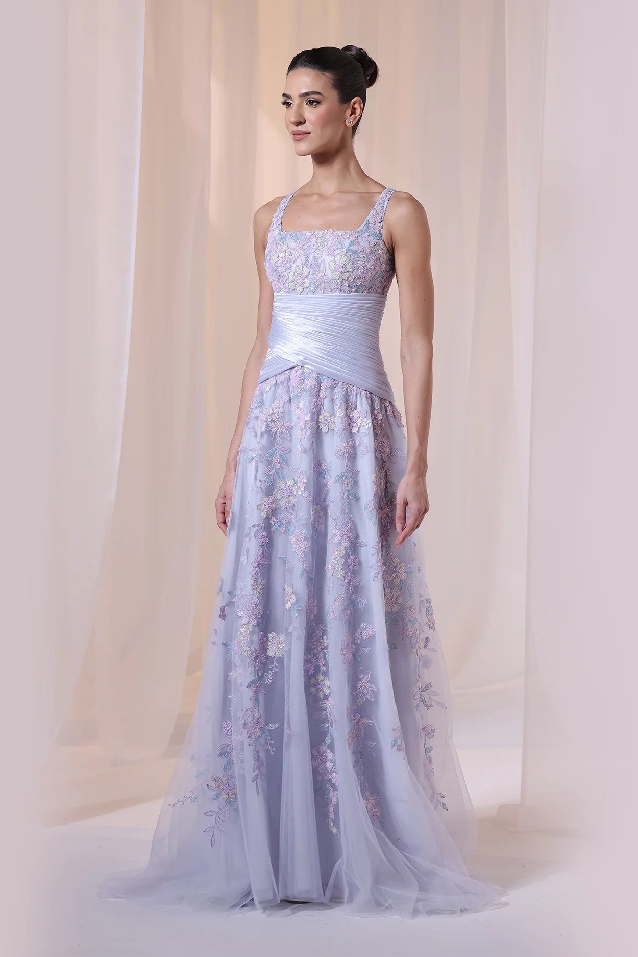 Lavender Sleeveless Embroidered Gown