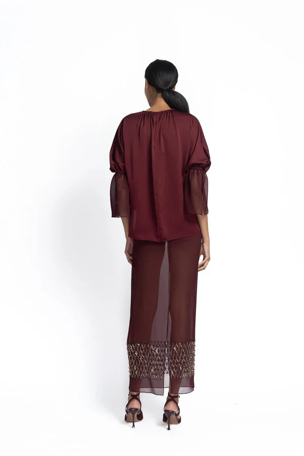 Claret Satin Crepe Blouse