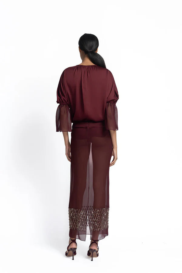 Claret Sheer Crepe Skirt