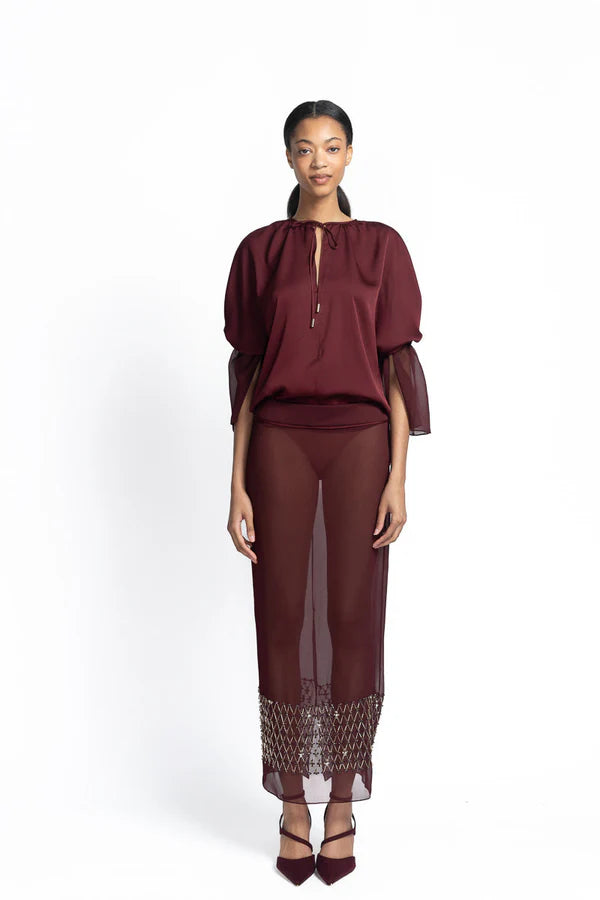 Claret Sheer Crepe Skirt