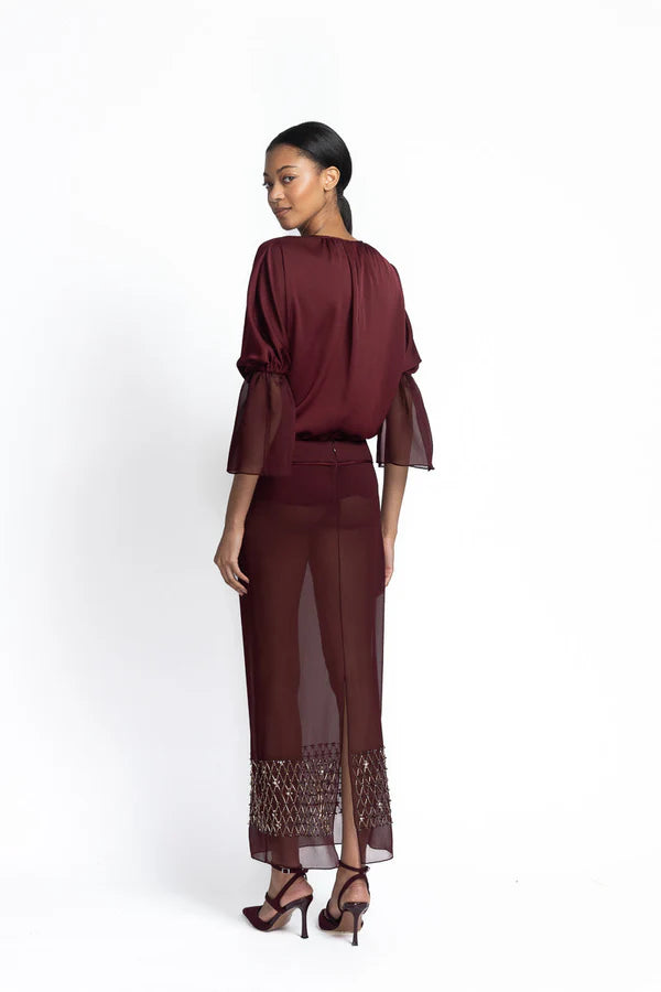 Claret Sheer Crepe Skirt
