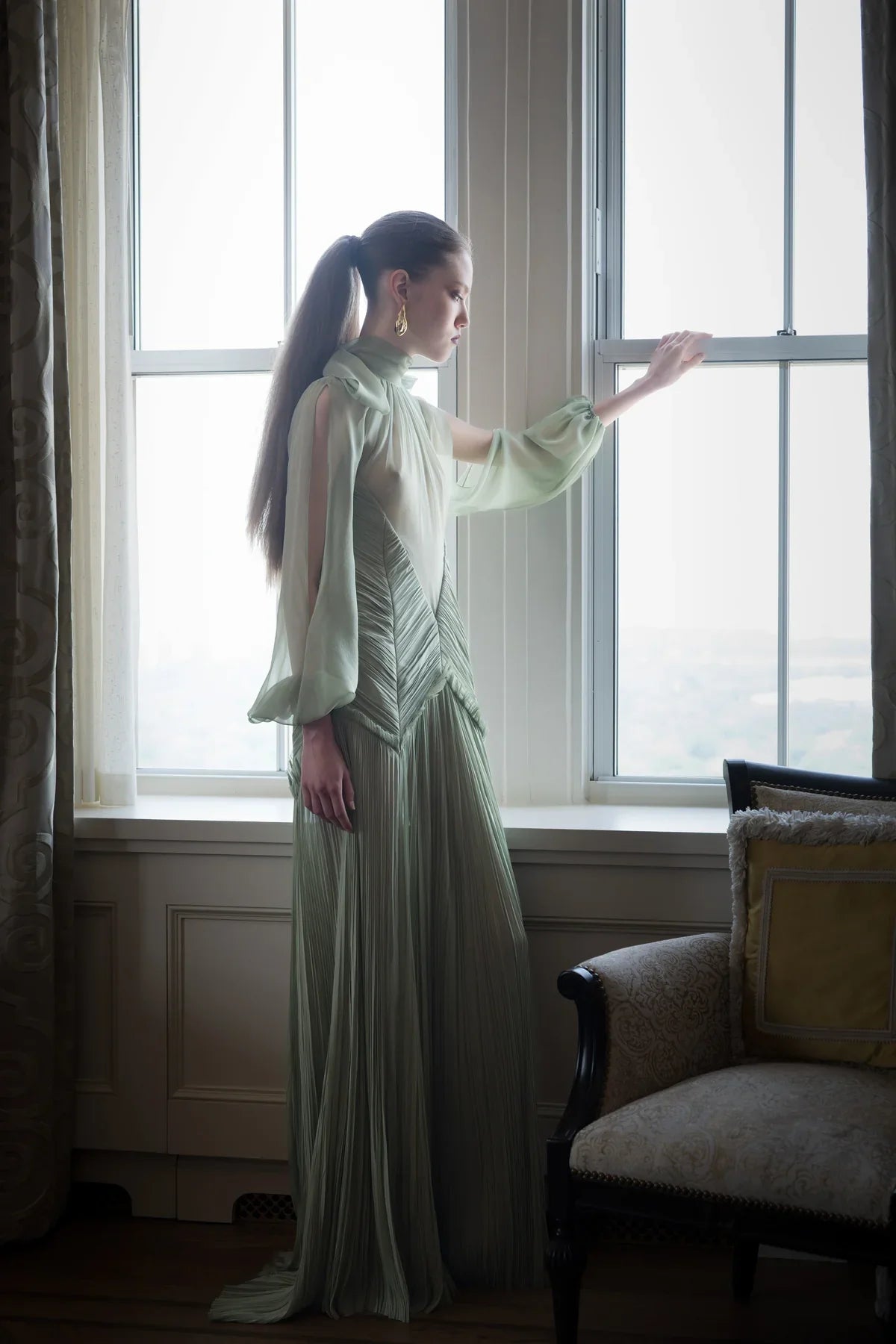 Hand Pleated Silk Mousseline Gown
