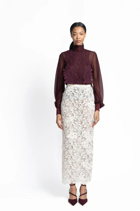 Falda lápiz de encaje Padma color marfil