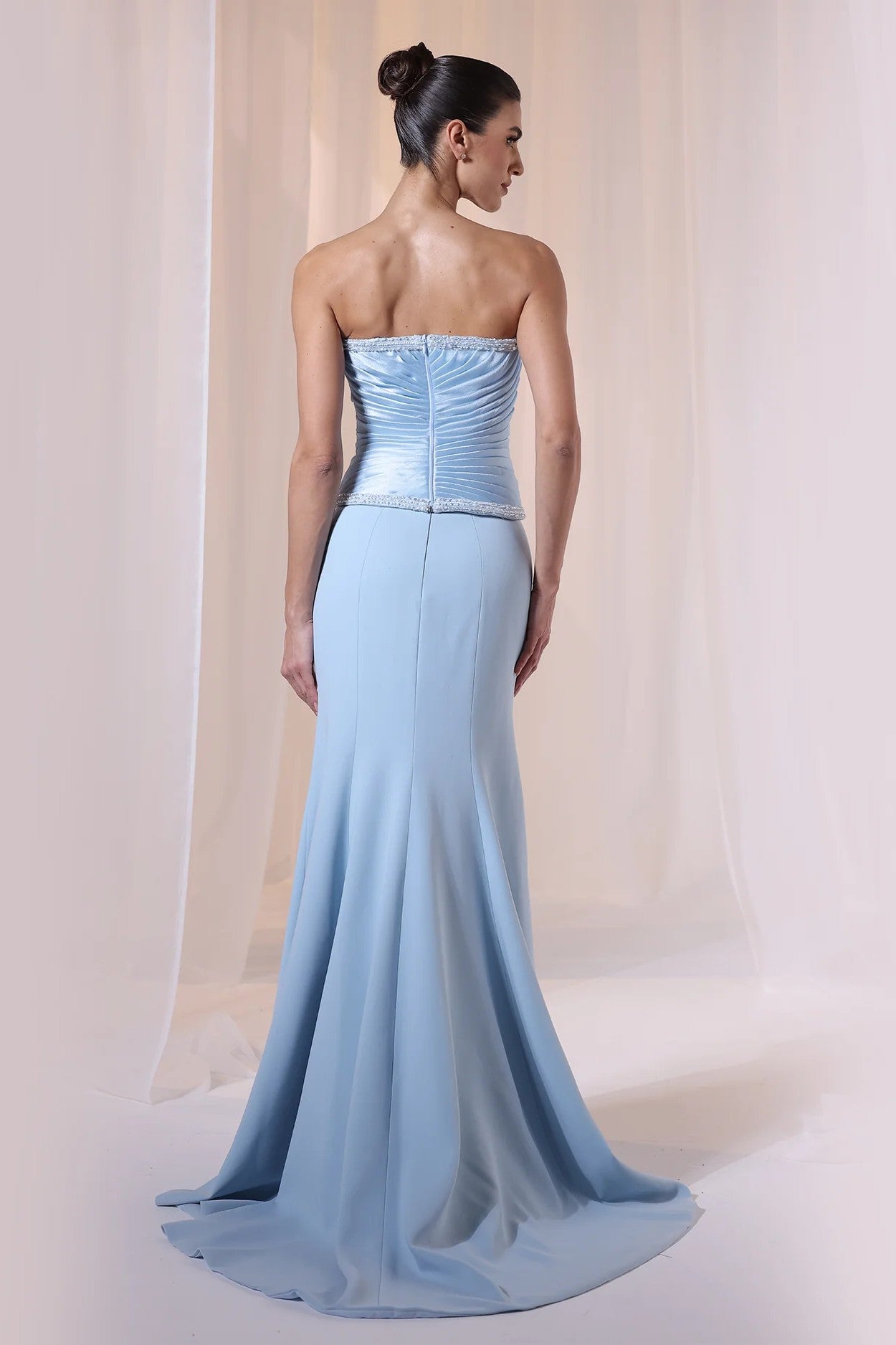 Blue Strapless Bow Mermaid Gown