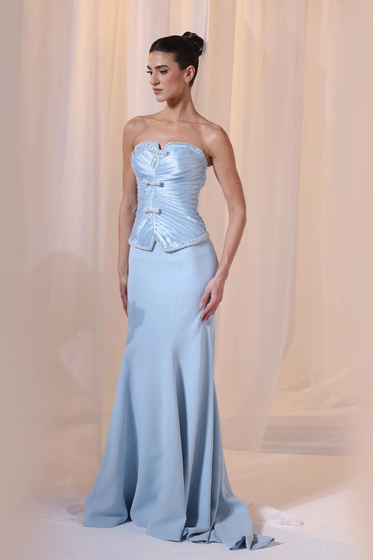 Blue Strapless Bow Mermaid Gown