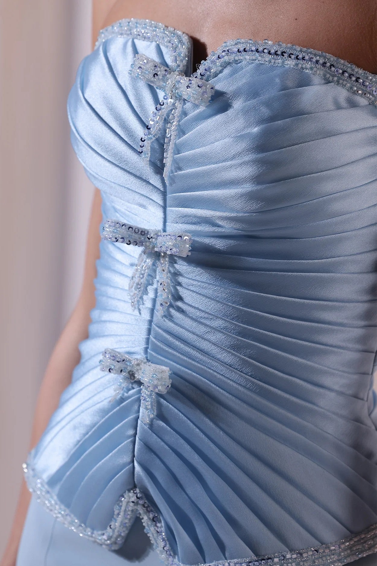 Blue Strapless Bow Mermaid Gown